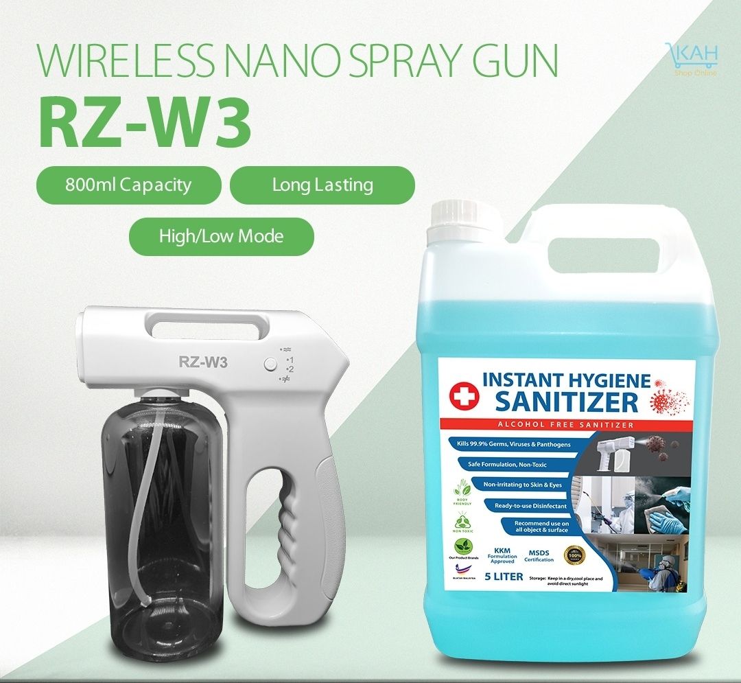 RZ-W3 Nano Sanitizer Sprayer Wireless Rechargeable Spray + 5 Liter disenfectant