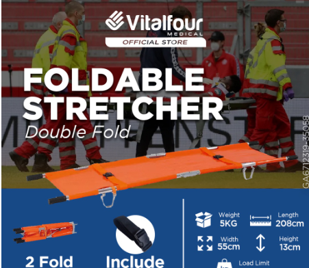 VITALFOUR HIGH QUALITY DOUBLE FOLD STRETCHER WITH BAG
