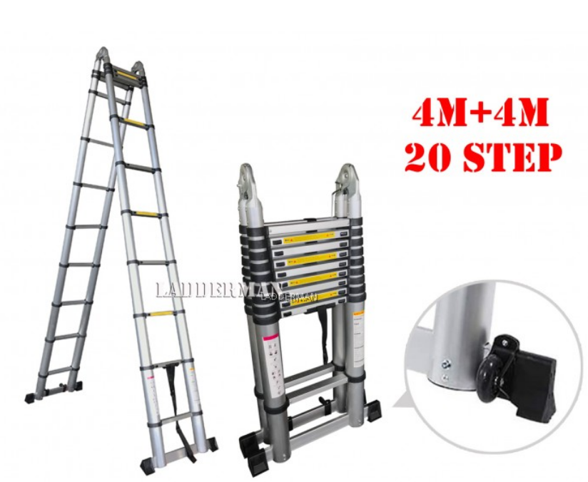 8M (4M+4M) DOUBLE-SIDED MULTIPURPOSE TELESCOPIC ALUMINIUM LADDER