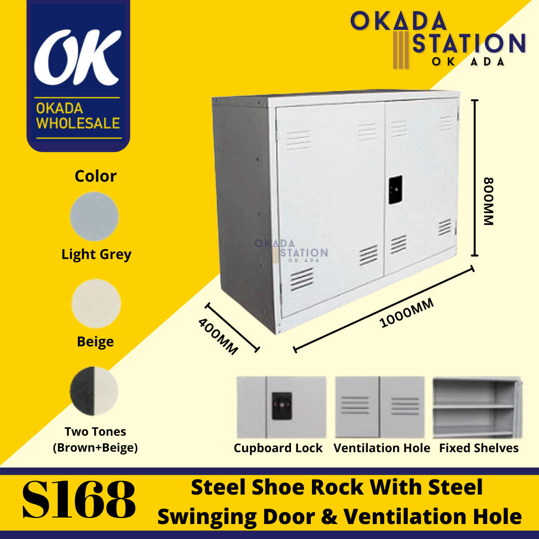 OKADA S168 STEEL SHOE RACK WITH STEEL SWINGING DOOR (C/W 4 FIXED SHELF) / STEEL SHOE RACK / METAL RACK / SHOE CABINET / METAL CABINET / METAL SHOE CABINET / SHOE DRAWER