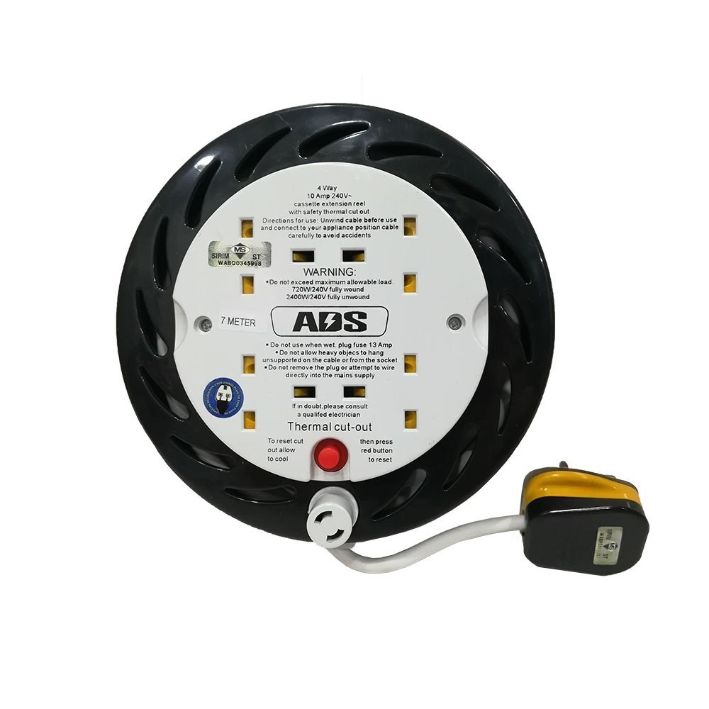 ADS 4 way 3 Pin Cable Reel With FULL 100% COPPER Neon Light & Sirim Approval(5/7/9Meter)