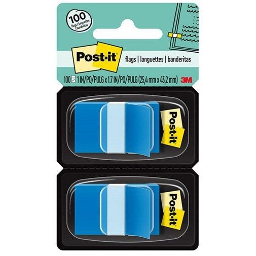 QP 3M Post It Tape Flag 680-BE2 Twin (50's x 2) 1''x1.7''- Blue