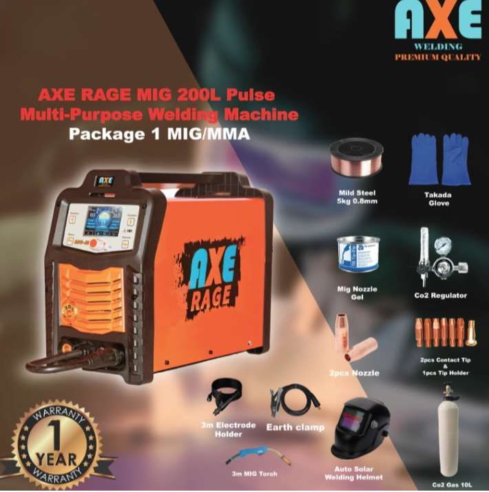 RIGHTWELL AXE RAGE MIG 200L PULSE MULTI-PURPOSE WELDING MACHINE MIG/MMA/LIFT TIG (ALUMINIUM WELDER)