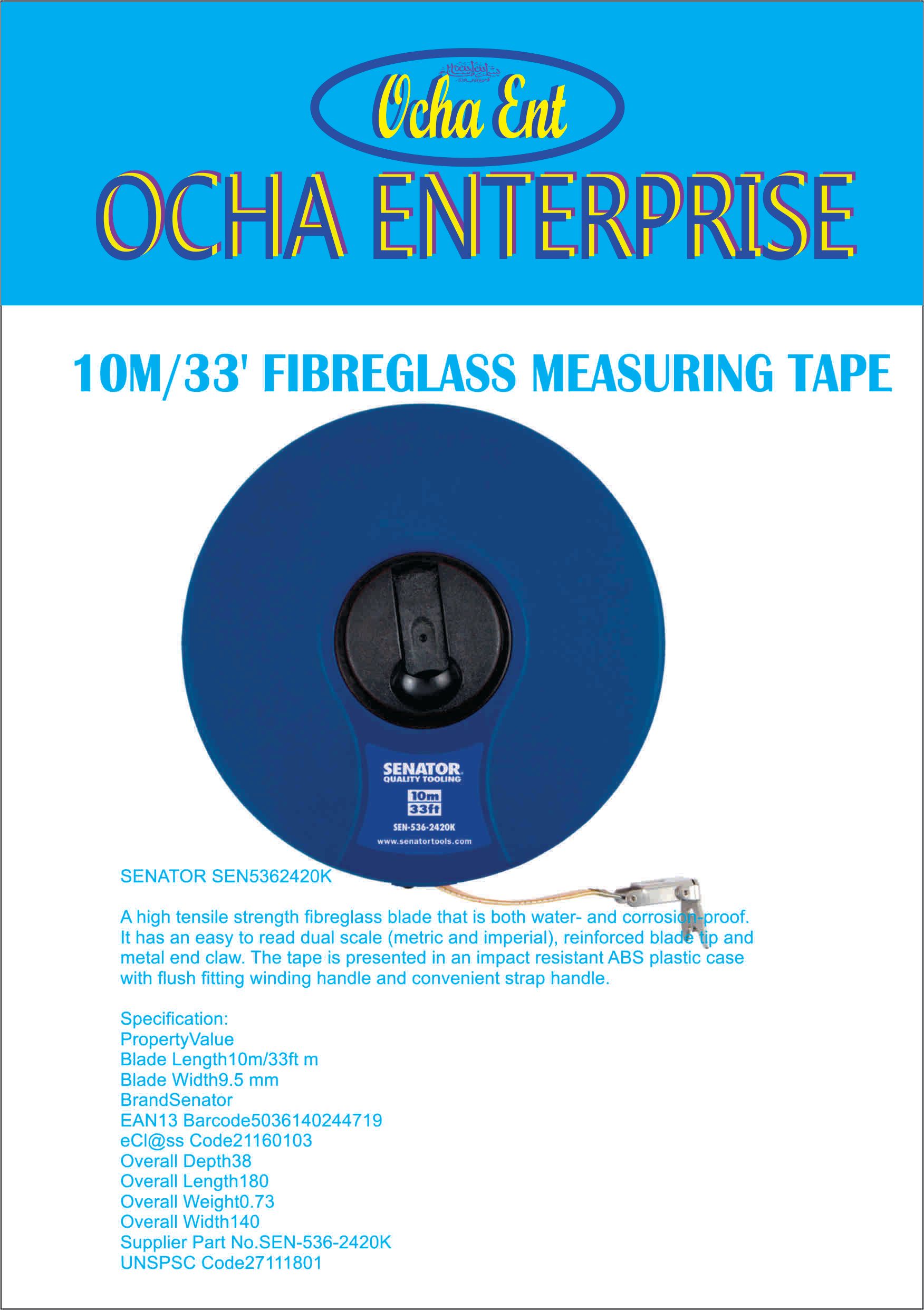 Senator 10M/33' FIBREGLASS MEASURING TAPE
