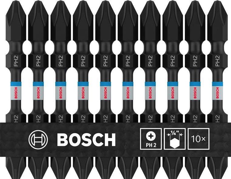 BOSCH PRO SOFTWOOD AND STAINLESS STEEL LONG GROOVE DOUBLE-ENDED IMPACT BIT, PH2, 65 MM, 10 PCS (2608522405)