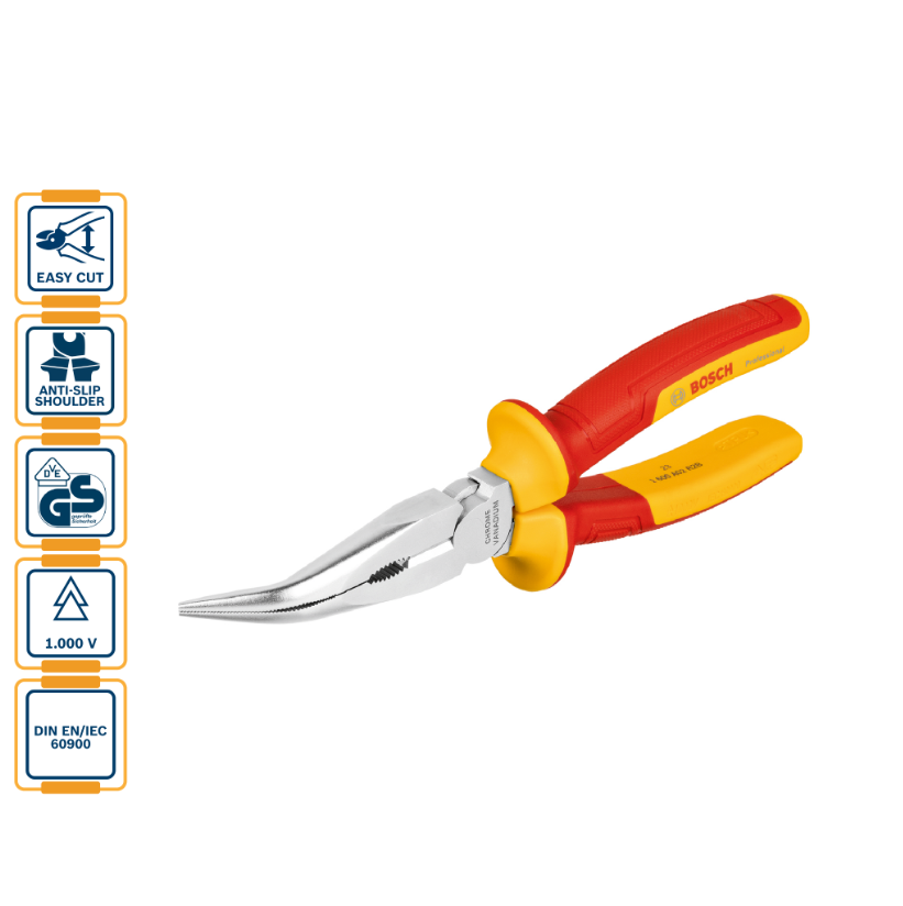 BOSCH INSULATED (VDE) LONG NOSE PLIER BENT 40° 200MM PROFESSIONAL (1600A02NE4)
