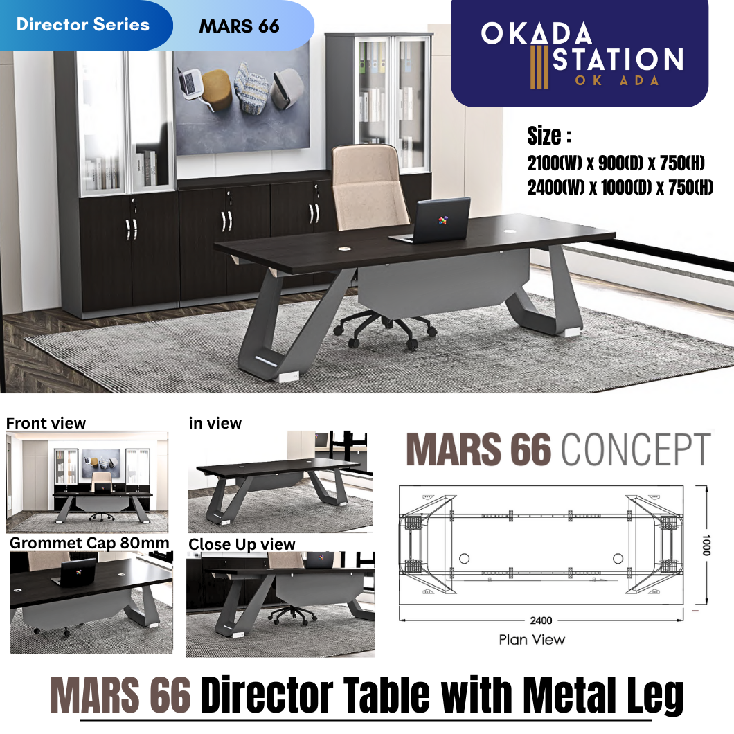 FOX(MATIRX SYSTEM) MARS 66 DIRECTOR TABLE WITH METAL LEG - TABLE ONLY & COMBO SET / FOX / MATRIX SYSTEM / MARS 66-2100 / MARS 66-2400 / TABLE ONLY / TABLE WITH CABINET FULL SET / OFFICE TABLE / DIRECTOR TABLE / MEJA PEJABAT / MEJA JADUAL PENGARAH / 2100MM / 2400MM