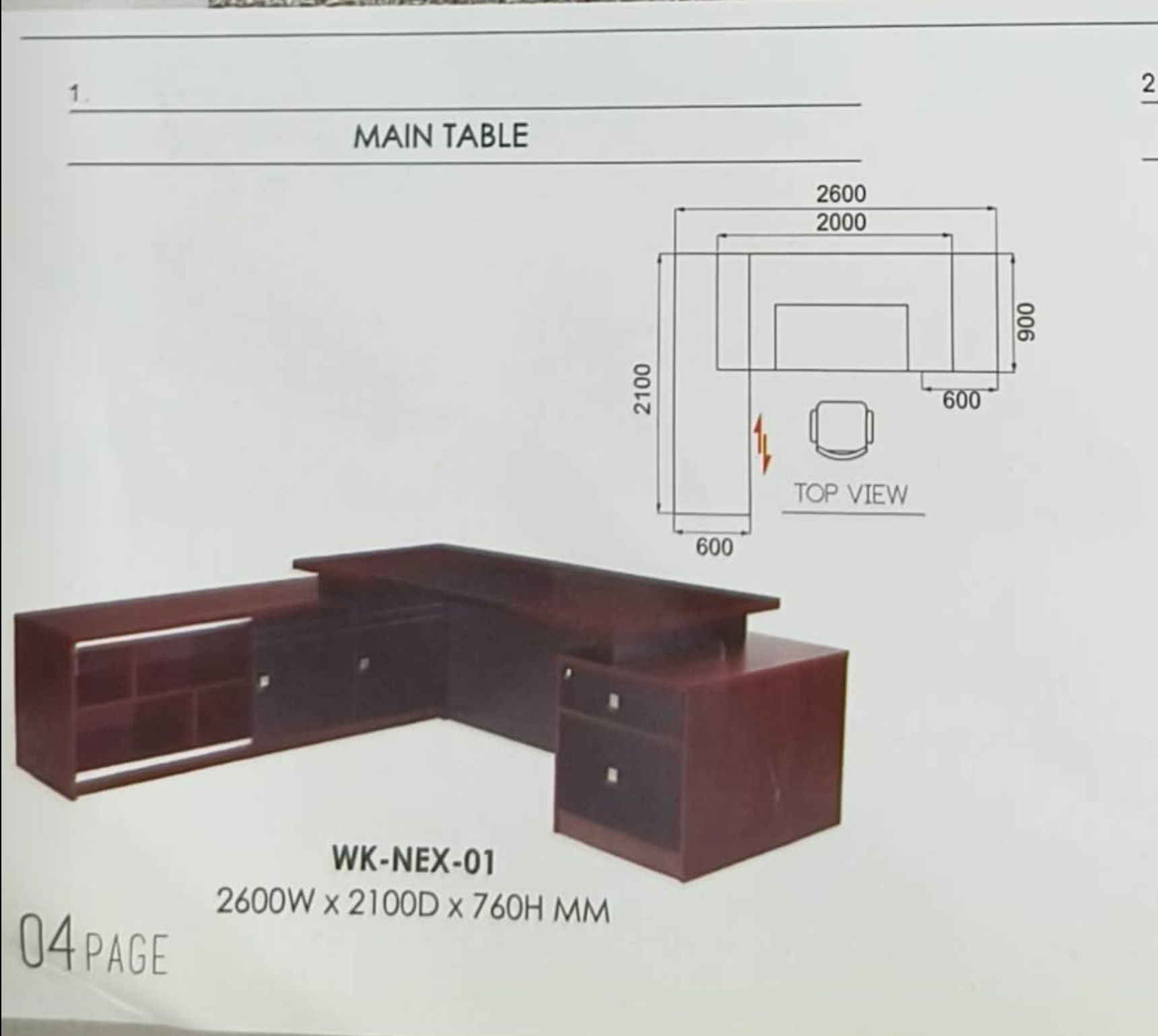 Meja Satu Set Meja Eksekutif WK-NEX-01 2600W x 2100D x 760H MM