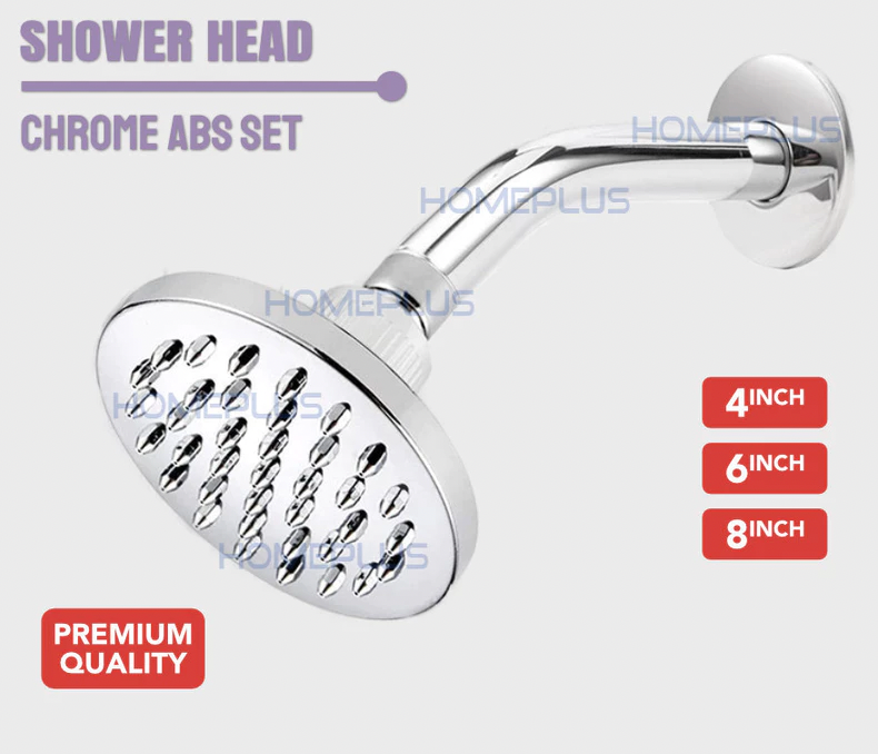 Homeplus Chrome ABS Luxury Shower Head Wall Showerhead With Arm Kepala Mandi Pancur Dinding