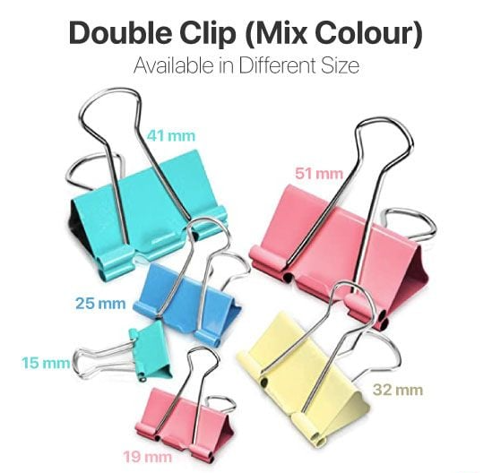 COLOUR DOUBLE CLIP / RANDOM MIX COLOUR (VARIOUS SIZE - 12PCS/BOX)