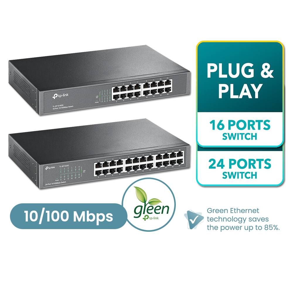 TP-LINK 16 / 24 PORT 10/100MBPS DESKTOP RACKMOUNT SWITCH (24PORT TL-SF1024D)