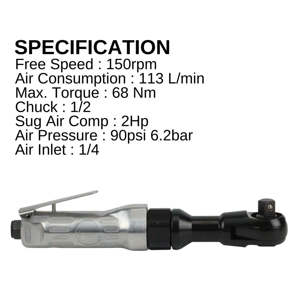 OEM 1/2" Inch Air Ratchet Square Head Drive Air Powered Drive Angle Impact Ratchet Socket Wrench ( Stainless Steel )