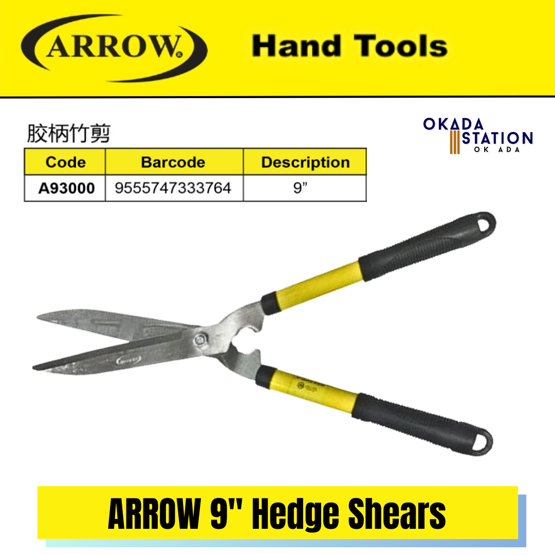 ARROW 9" Hedge Shears (A93000) / ARROW Hedge Shear / Hedge Pruniing Shear / Hedges & Plant Trimming Scissor / Hedge Cutting Tool / Garden Cutter / Gunting Pokok / Gunting Lindung Nilai / Pemangas Kebun / Shears / Hand Tools / A93000 / 9"