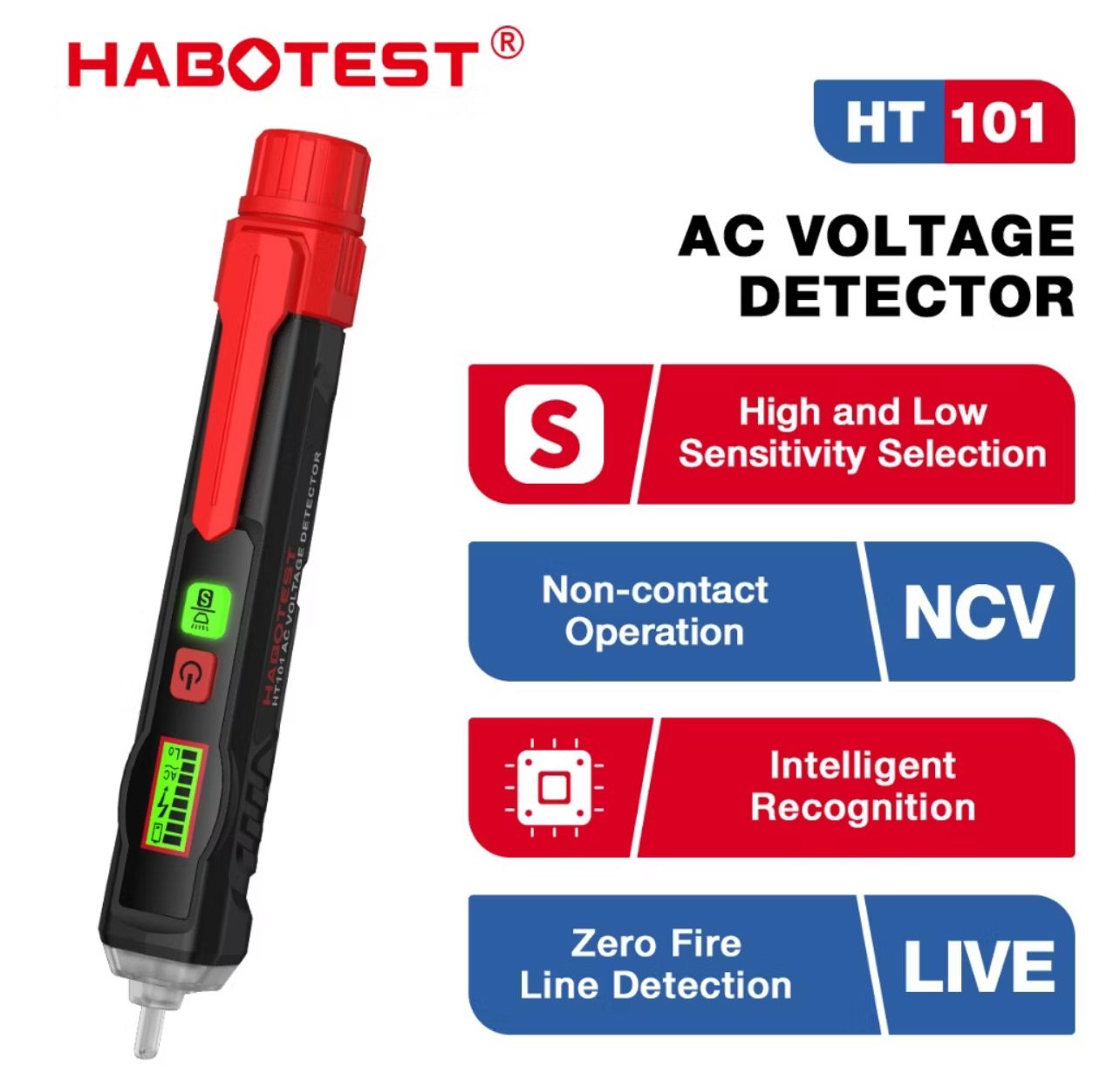 HABOTEST HT101 AC Voltage Detector Tester Pen 12V-1000V Non Contact Test Pen Break Point Check Live Wire Detection With LCD Display