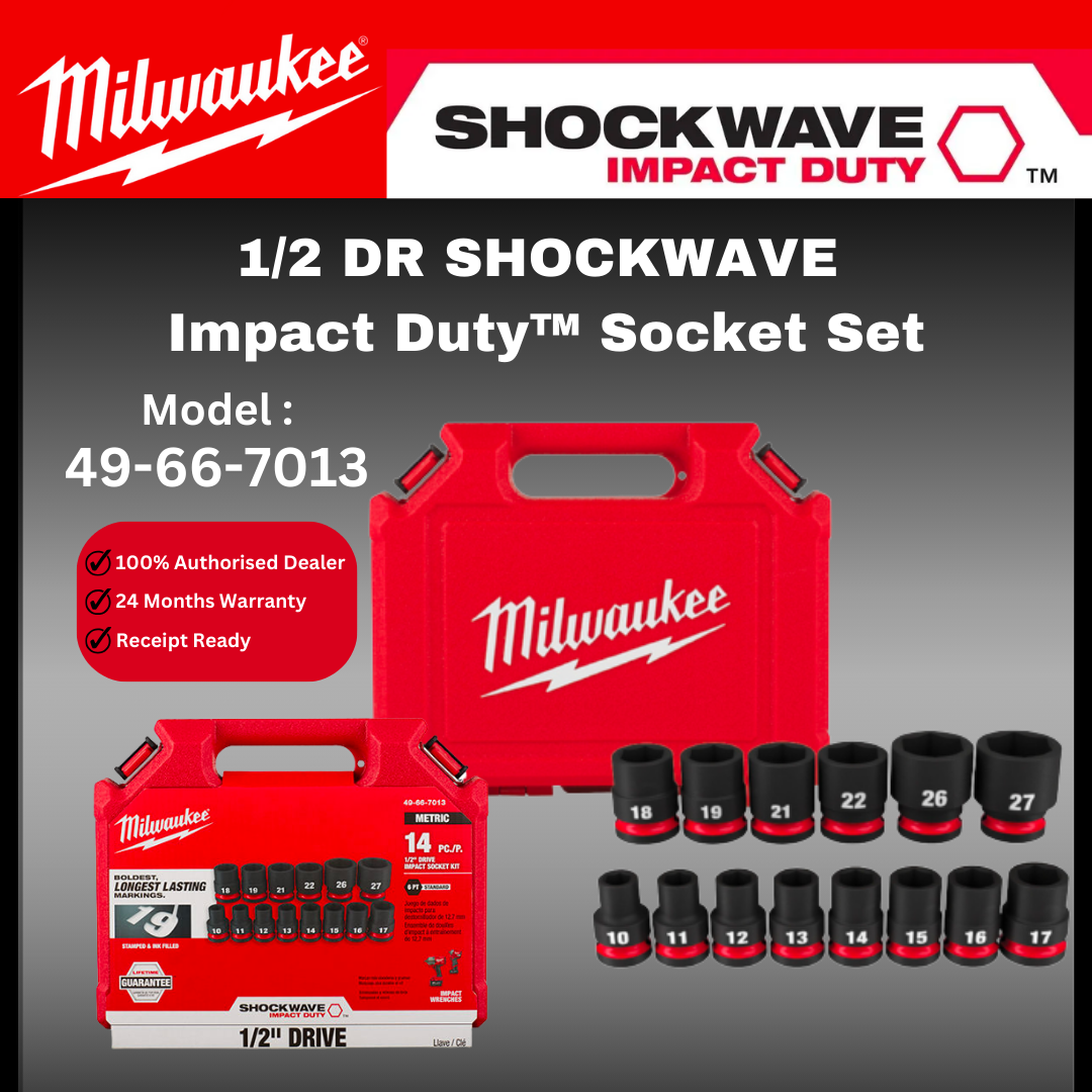 Milwaukee 1/2" Impact Socket 14pcs Set / 49-66-7013 / Impact Socket Set / 1/2" Socket / Bolt Nut Socket