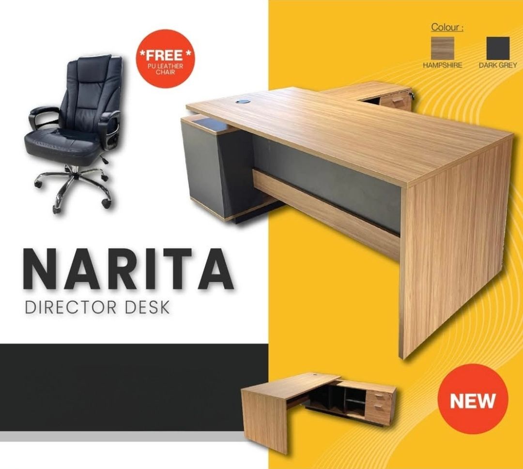 Narita Office Narita Executive Desk-Left 1800W x 800D x 1800W x 450 x 750H MM Hampshire/D.Grey