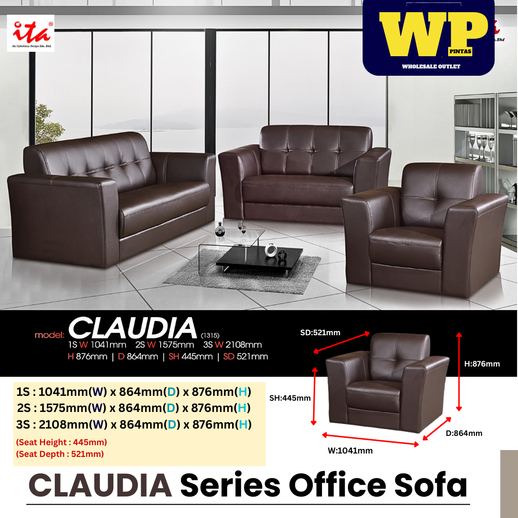 ITA UPHOLSTERY DESIGN CLAUDIA SERIES OFFICE SOFA - ALL SIZE / SINGLE SEATER / DOUBLE SEATER / TRIPLE SEATER / 1+2+3 SEATER SET / VISITOR SOFA / PU LEATHER / FABRIC / SOFA PELAWAT / SOFA PEJABAT / SOFA / CLAUDIA 1315