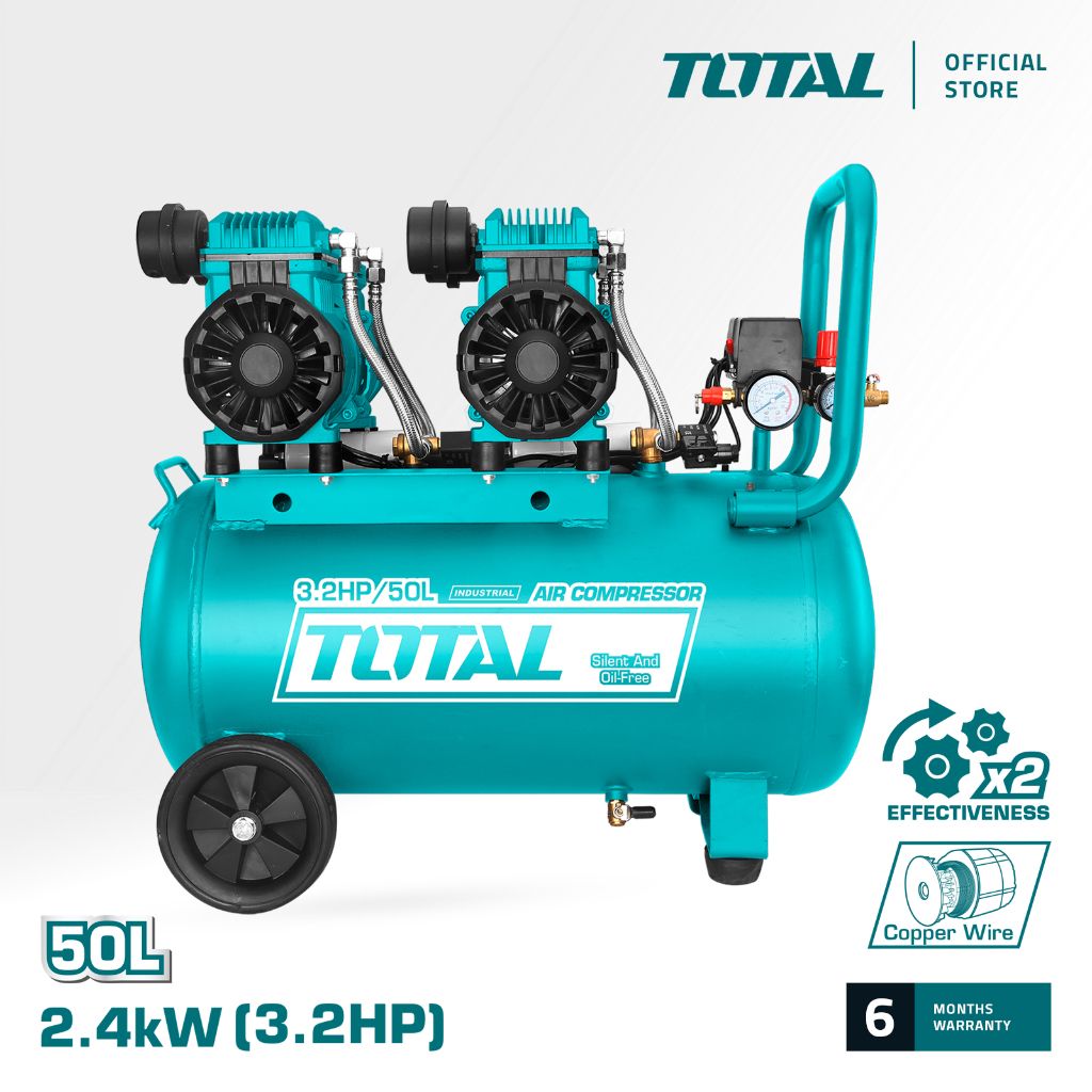 TOTAL AIR COMPRESSOR COPPER WIRE MOTOR WITH OIL-FREE SYSTEM LOW NOISE (75DB/8 BAR/1200W/3.2HP/50L) TCS2240508-8