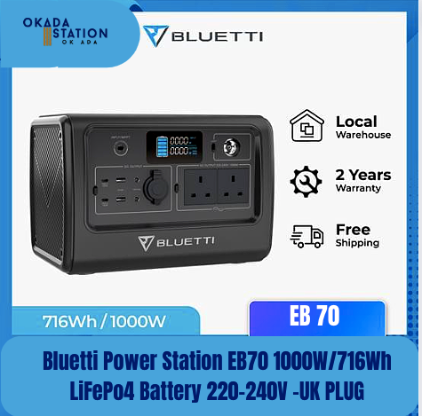Bluetti Power Station EB70 1000W/716Wh LiFePo4 Battery 220-240V- UK PLUG