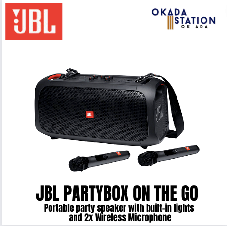 JBL PARTYBOX ON-THE-GO Portable party speaker with built-in lights and 2x Wireless Microphone
