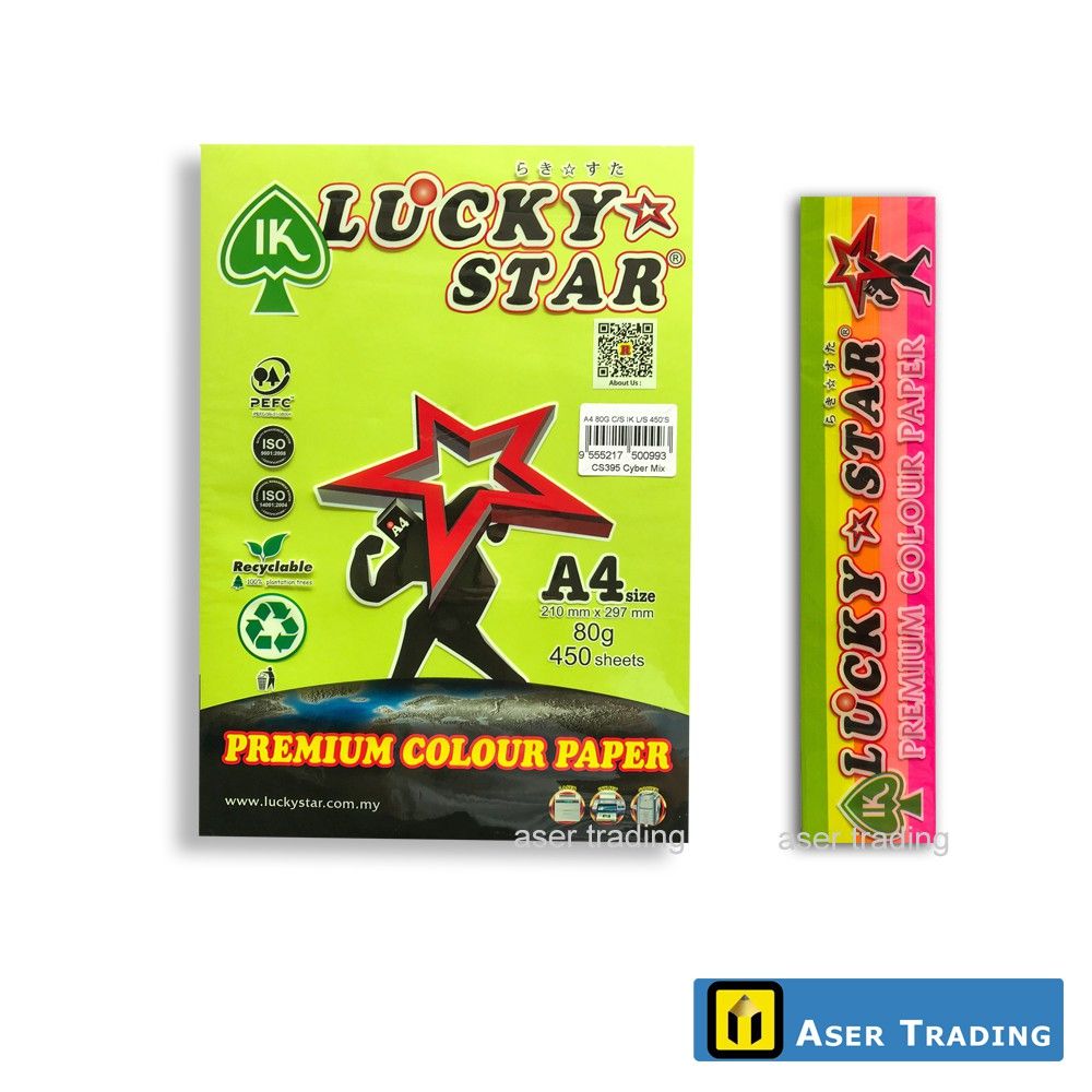 LUCKY STAR PREMIUM FLUORESCENT CYBER-MIX COLOUR A4 PAPER 80 GSM