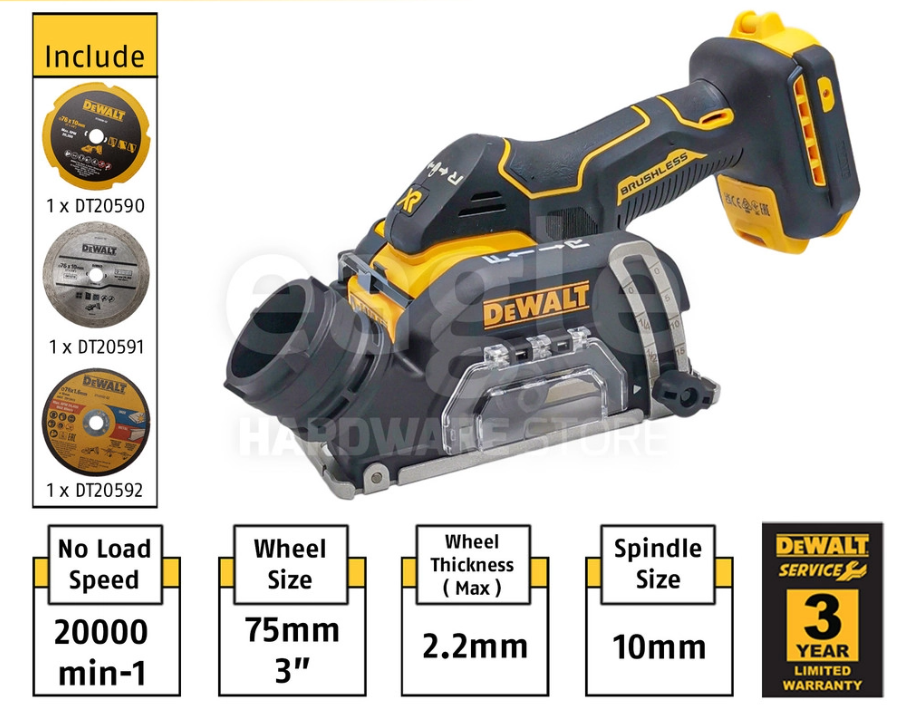 DEWALT DCS438N-XJ 76MM ( 3" ) BRUSHLESS CORDLESS CUT OFF TOOL DCS438N ( BARE UNIT )