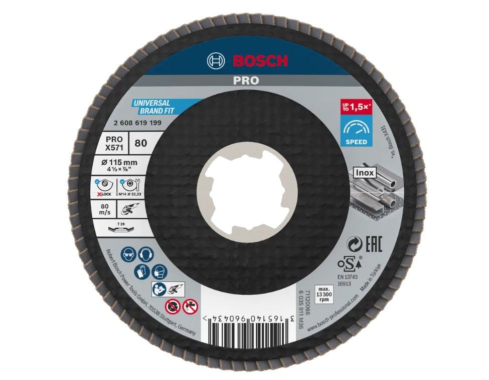 BOSCH PRO X571 FLAP DISC, ANGLED, 125 MM, G80, X-LOCK (2608619203)