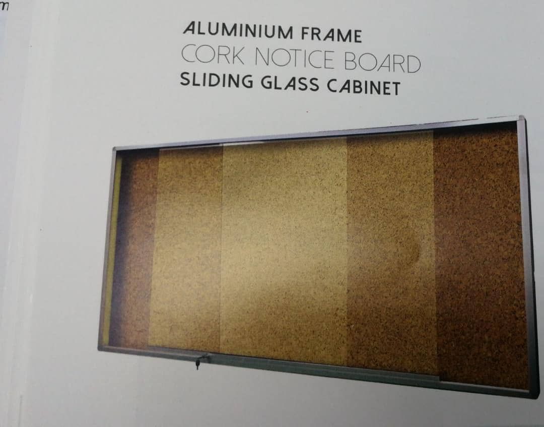 N/A Notice Cork Board Aluminium Frame with Sliding Glass