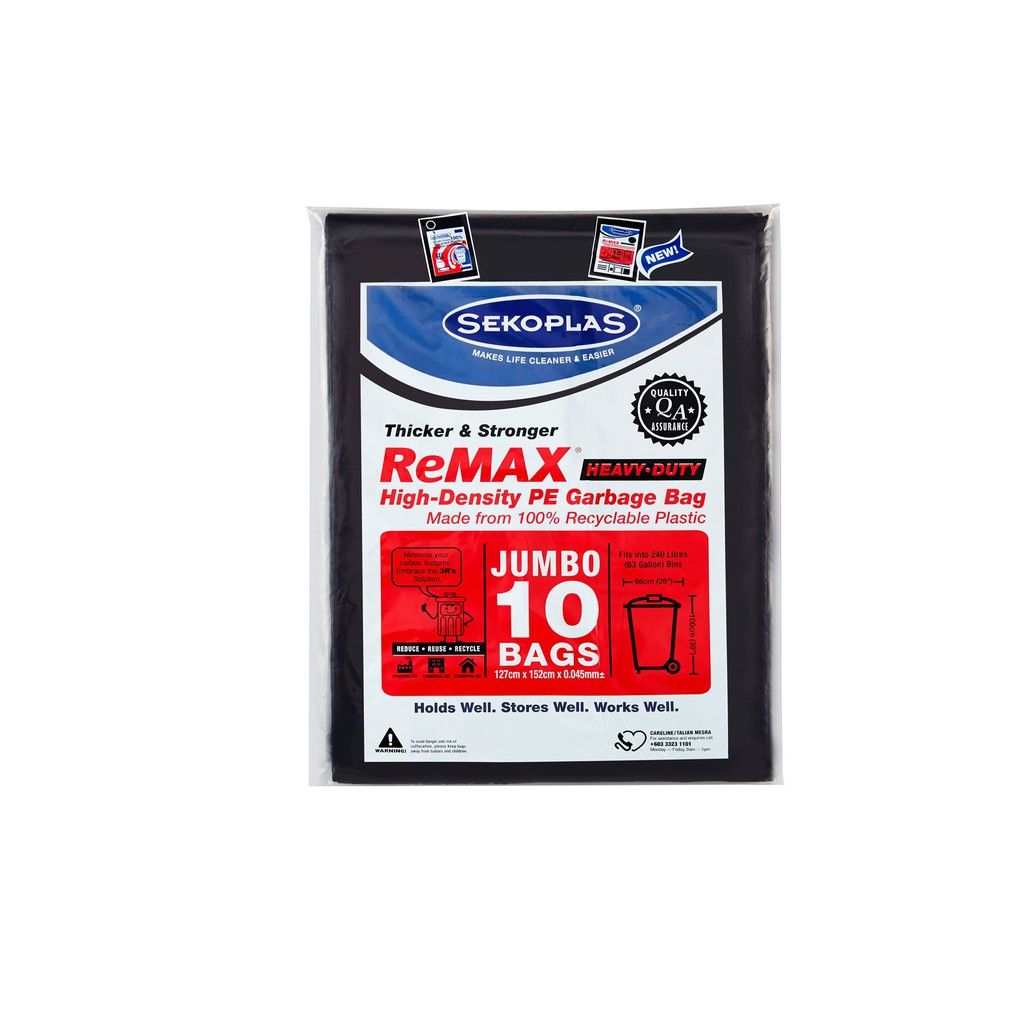 Sekoplas ReMAX HDPE Garbage Bags Jumbo 1270 X 1520 X 0.045MM 10sheet