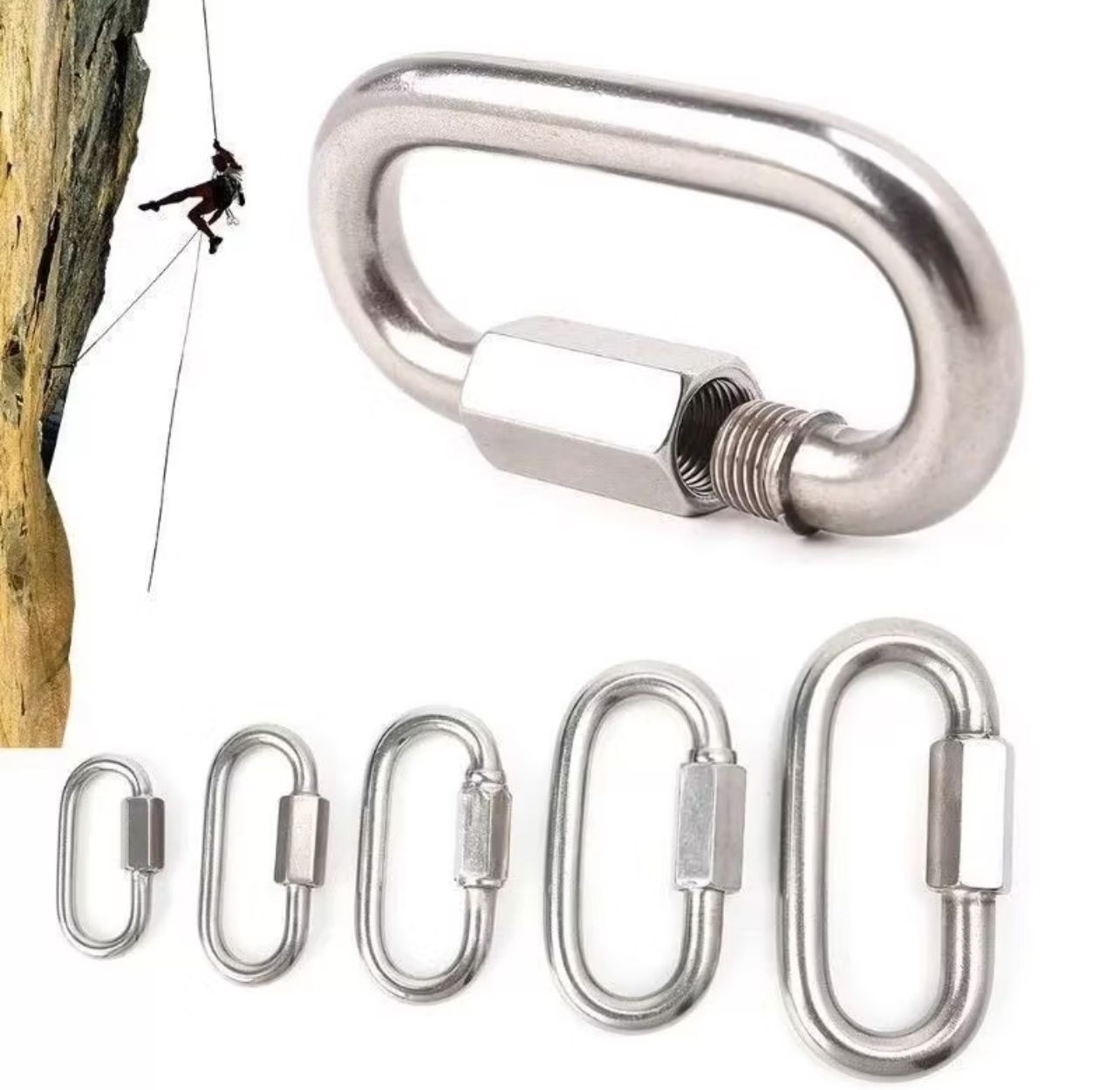 Carabiner Stainless Steel 304 Quick Connection Screw Lock Climbing Gear Carabiner Quick Links Hook Lock Joint