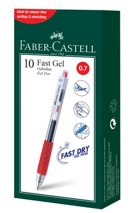 FABER CASTELL [Faber-Castell] Fast Gel Gel Pen 0.7mm - Blue / Black / Red (Box of 10)