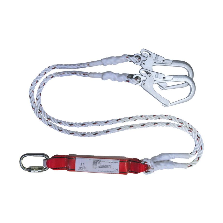 Fiber Optic Malaysia DOUBLE LANYARD C/W LARGE HOOK - DOUBLE KERMANTLE - 1 PC ENERGY ABSORBER - 1 PC CARABINER EN354, EN 355 SAFETY
