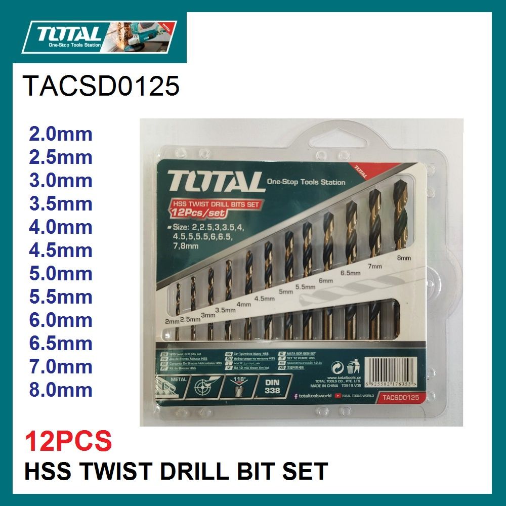 TOTAL 12PCS HSS TWIST DRILL BITS SET TACSD0125