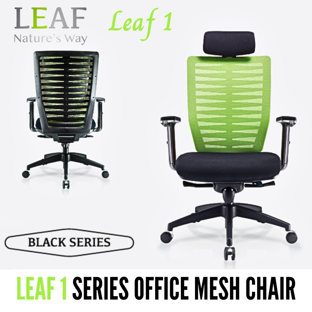 CLASSIC CHAIR LEAF 1 ERGONOMIC OFFICE MESH CHAIR WITH NYLON LEG - BLACK LEATHER SEAT / CLASSIC CHAIR / MESH SERIES / LEAF 1 SERIES / ERGONOMIC MESH CHAIR / LEAF SERIES OFFICE CHAIR / ERGONOMIC OFFICE CHAIR / OFFICE CHAIR / MESH CHAIR / CHAIR / LEAF 1