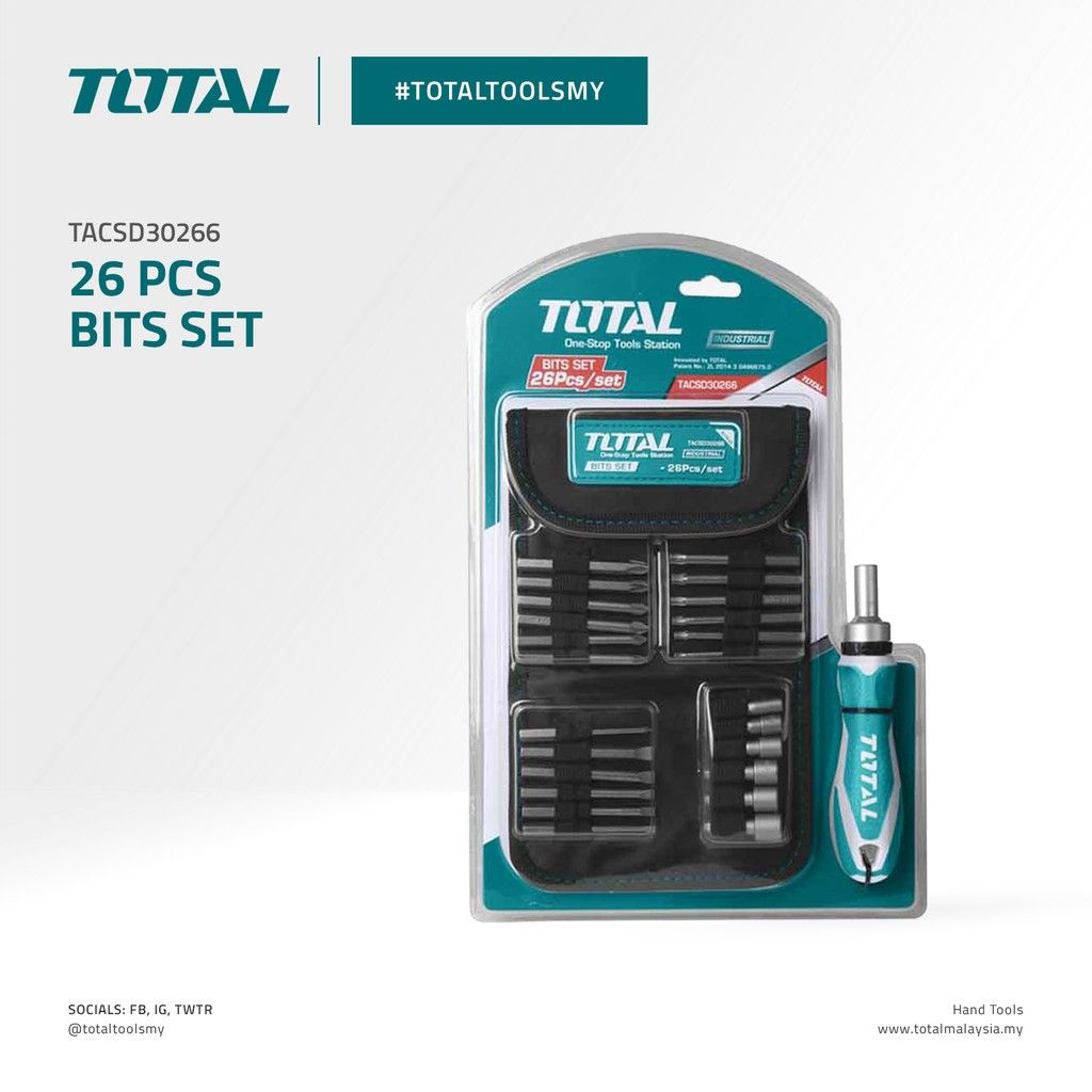 TOTAL BITS SET-SLOTTED/PHILLIPS/POZIDRIV/TORX SCREWDRIVER (65MM/26 PCS) TACSD30266