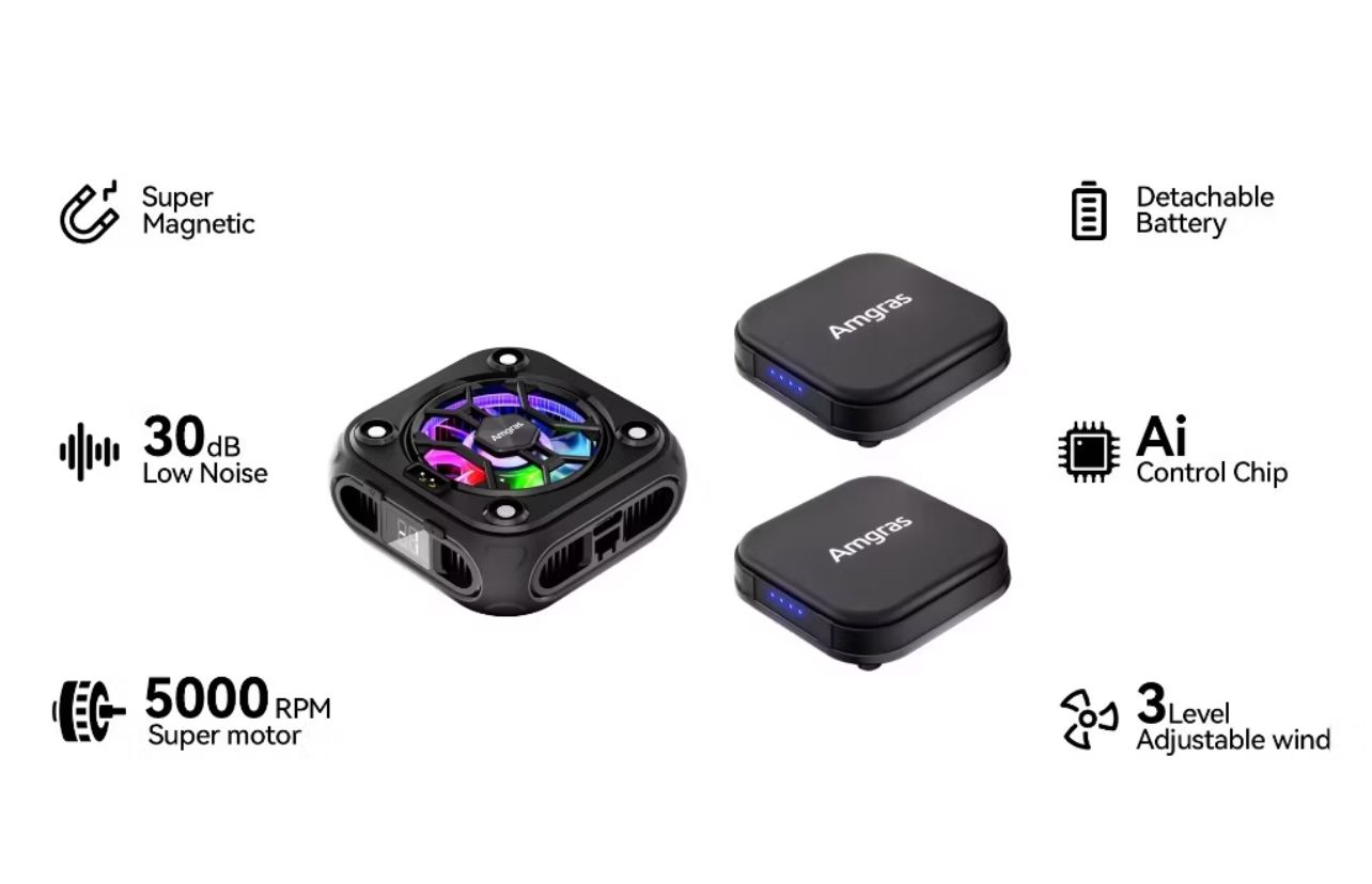 Amgras lceWorld Ultra2 mobile phone radiator external wireless battery magnetic back clip 2 in 1 game live cooling