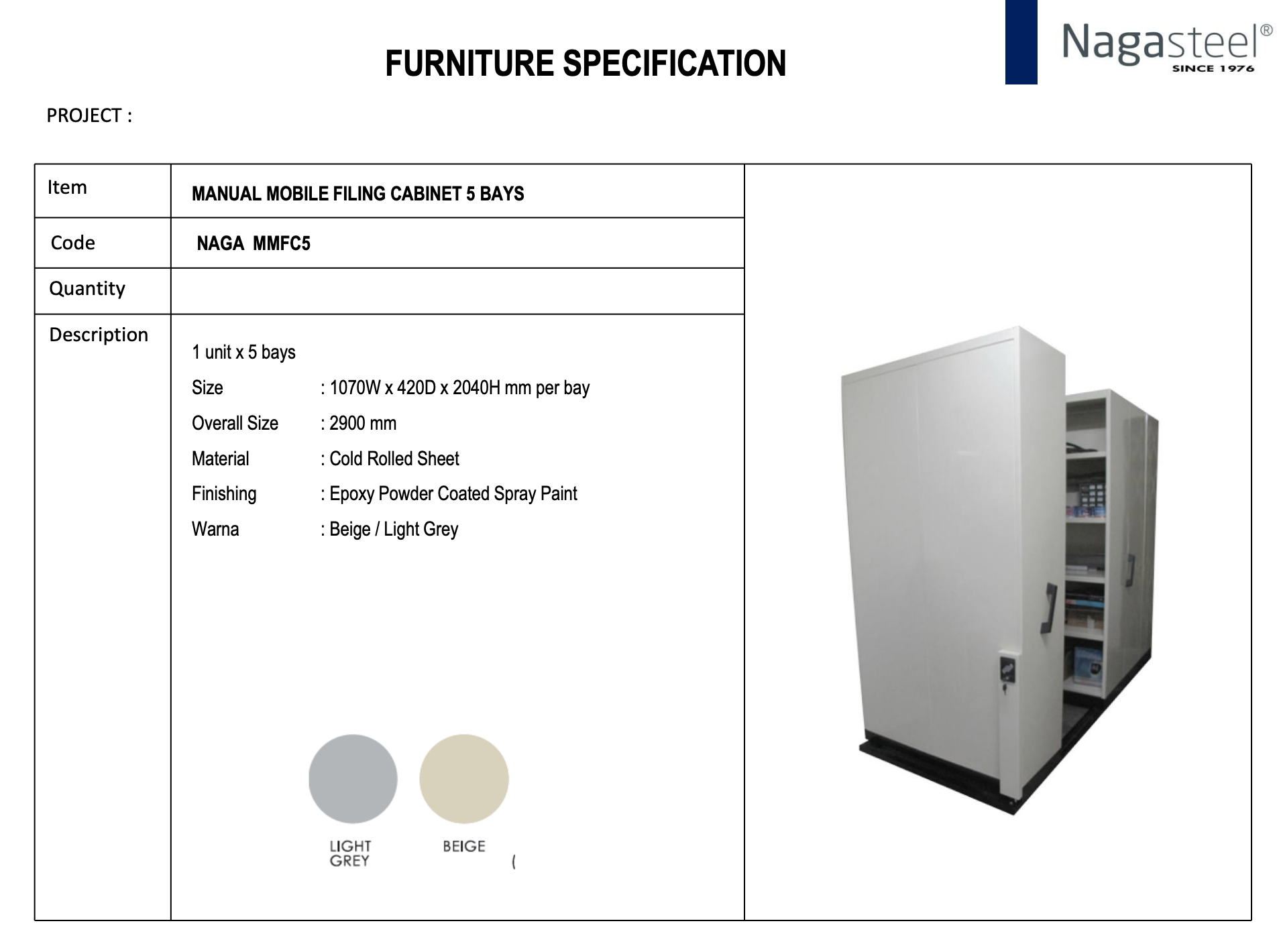 MANUAL MOBILE FILING CABINET 5 BAYS