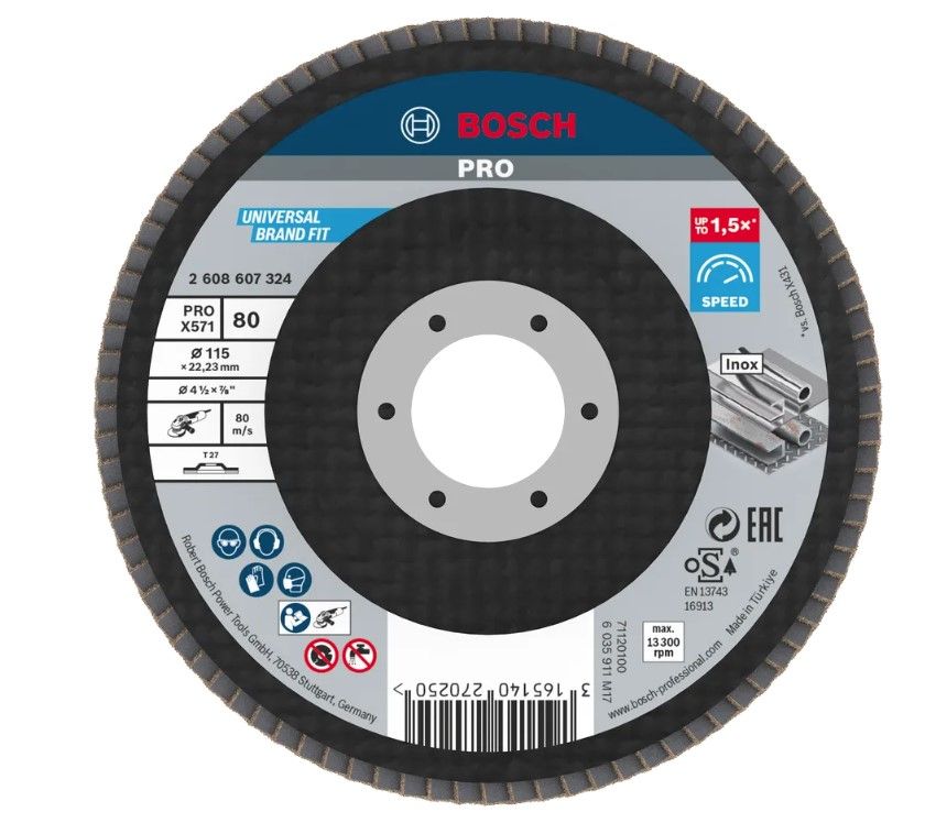 BOSCH PRO X571 FLAP DISC, STRAIGHT, 100 MM, G40 (2608619326)
