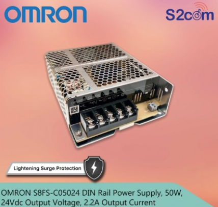OMRON S8FS-C05024 DIN Rail Power Supply, 50W, 24Vdc Output Voltage, 2.2A Output Current