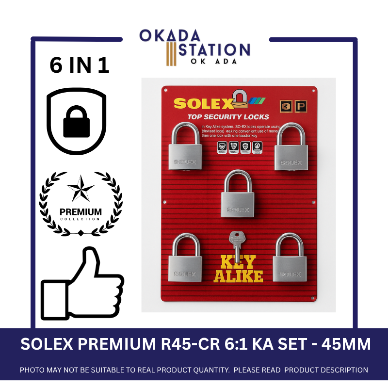 SOLEX PADLOCKS / SIZE 45MM / R45-CR 6:1 KA SET / KEY-ALIKE / MASTER KEY /SYSTEM PADLOCKS / 100% ORIGINAL / PREMIUM TOP SECURITY / KUNCI - 45MM