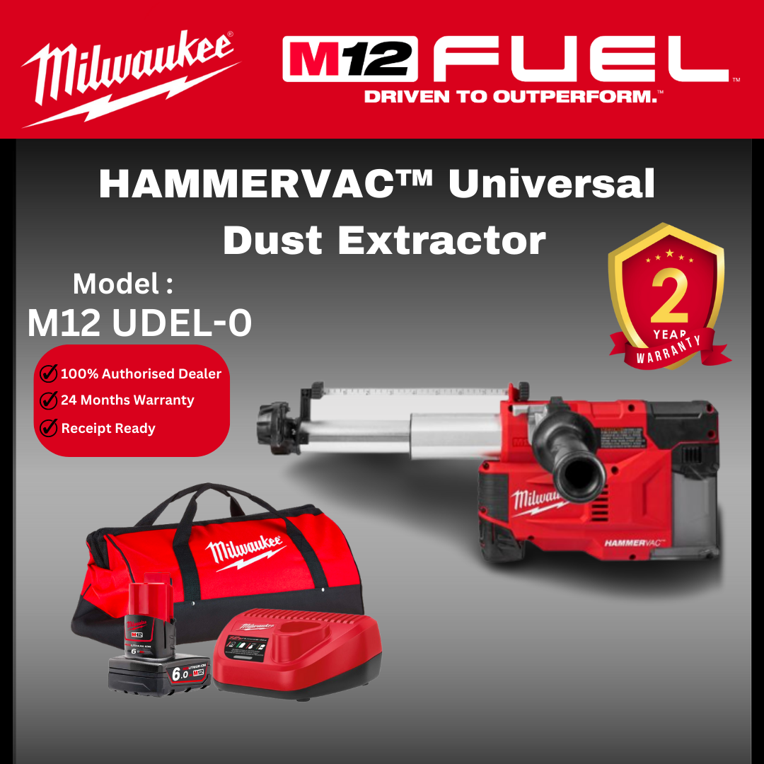 MILWAUKEE M12 HAMMERVAC™ Universal Dust Extractor / Rotary Hammer Drill Vacuum / MILWAUKEE EXTRACTOR MACHINE /. M12 UDEL-0B / MILWAUKEE SET