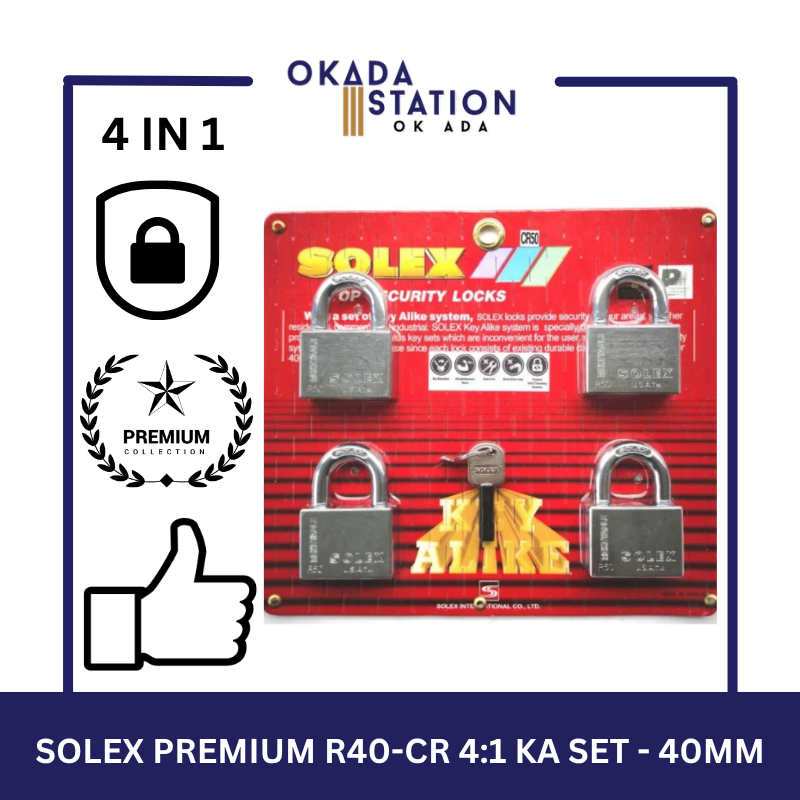 SOLEX PADLOCKS / SIZE 40MM / R40-CR 4:1 KA SET / KEY-ALIKE / MASTER KEY /SYSTEM PADLOCKS / 100% ORIGINAL / PREMIUM TOP SECURITY / KUNCI - 40MM