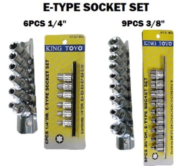 KINGTOYO KING TOYO 6PCS 1/4" / 9PCS 3/8" E-Type Socket Set [KT-2410K6/ KT-2410K9]