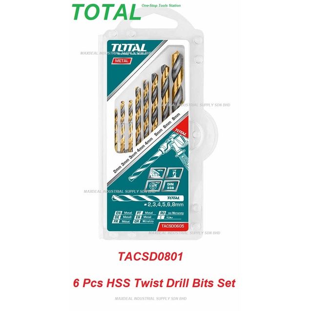 TOTAL TACSD0801 8PCS HSS TWIST DRILL BITS SET