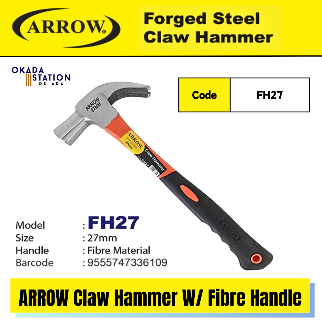ARROW Claw Hammer With Fibre Handle (FH27) / ARROW Claw Hammer / Claw Hammer / Clawhammer / Forged Steel Hammer / Hammer / Hand Tools / 27mm / FH27