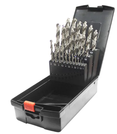 Harlingen Cobalt Drill Bit Set- 25Pc High Speed Steel Twist Jobber Length for Hardened Metal, Stainless Steel, Cast Iron and Wood Plastic with PU Indexed Storage Case (LOCAL STOCK) (MM)