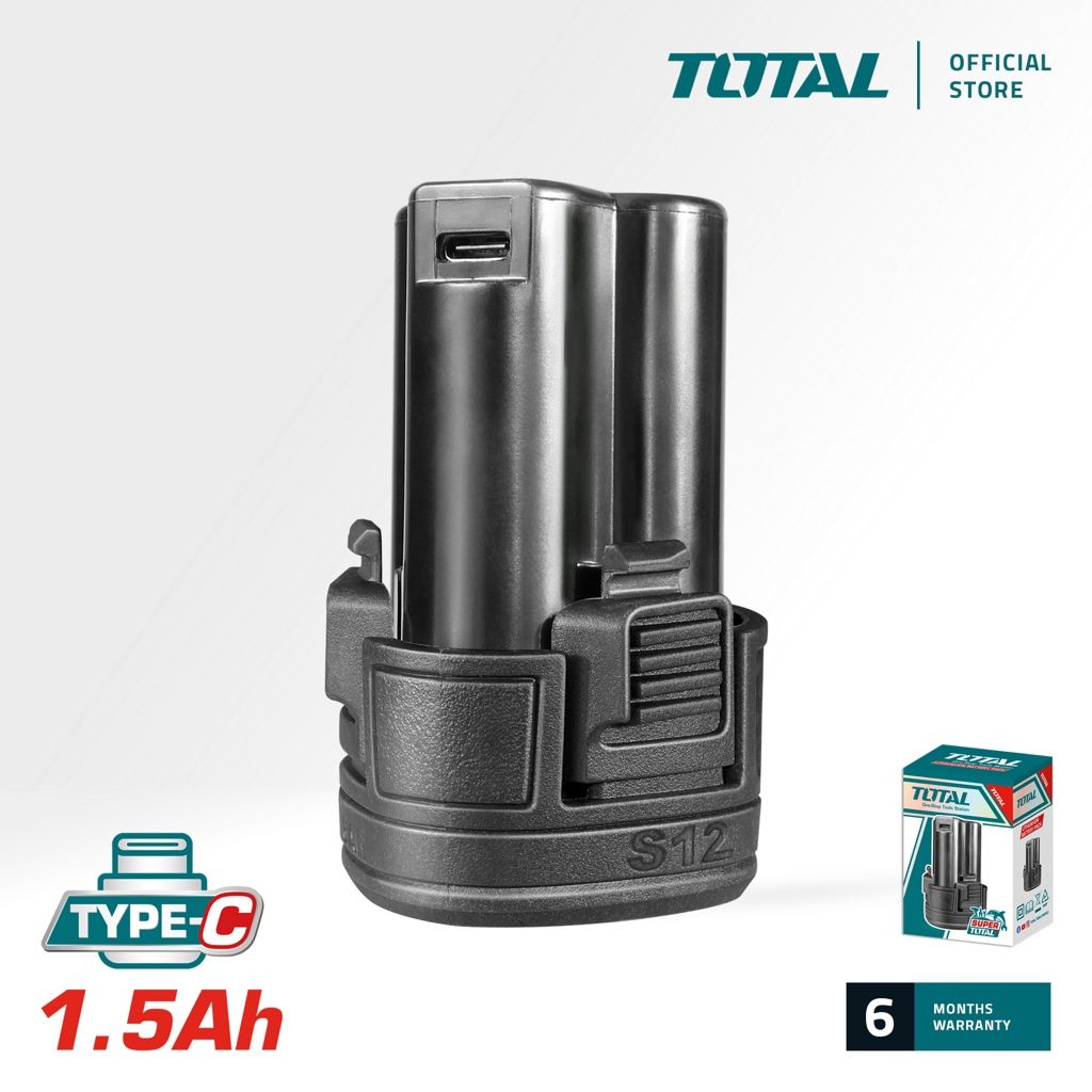 TOTAL LI-ION BATTERY PACK (12V/1.5AH) CHARGE VIA USB TYPE-C PORT S12 TBLI12153