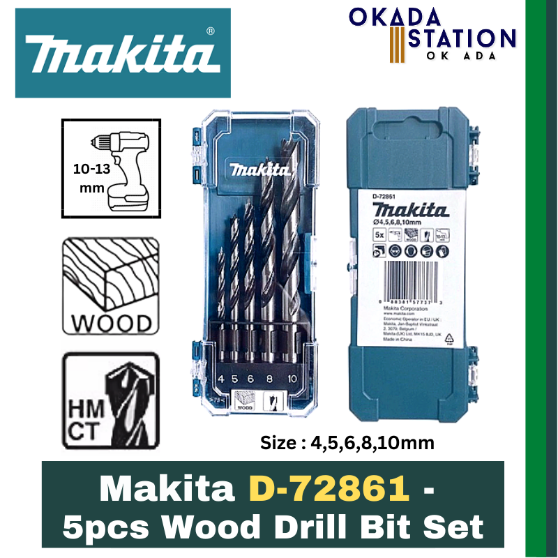 Makita 5pcs Drill Bit Set - Wood Drill Bit (D-72861) & Masonry Drill Bit (D-72877) / Drill Bit Set / Drill Bit / Wood Drill bit / Masonry Drill bit