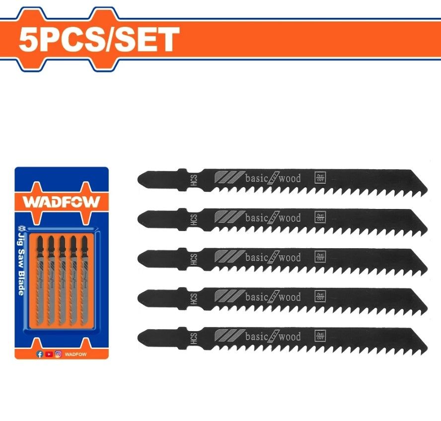 WADFOW JIG SAW BLADE FOR WOOD (5 PCS / SET, 74MM, 6 TPI) SPEED CUT ON SOFT WOOD, CHIPBOARDS, PLYWOOD WJB144D