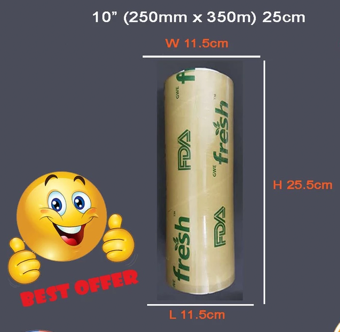 Size 10" 250mm X 350m (25cm)/ Clear Food Wrap Film / Wrapping Film /Plastic Wrap / Wrapping Makanan/ PVC Wrap
